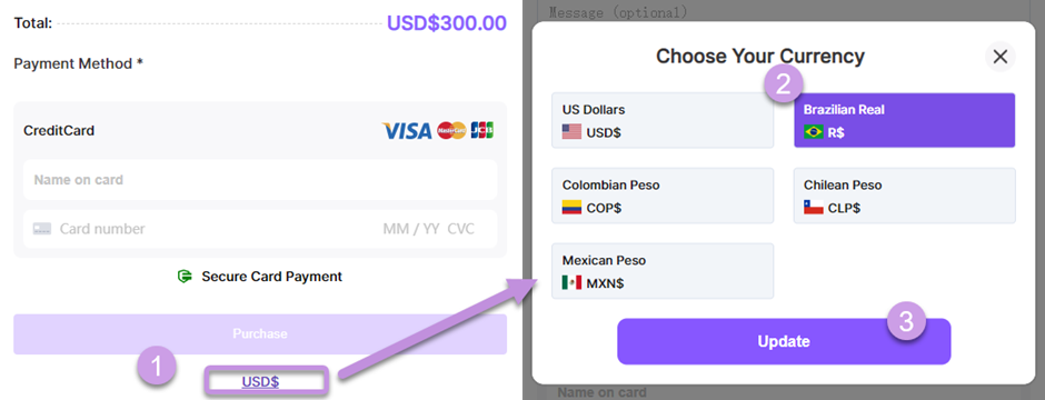 Real-time exchange rate price display