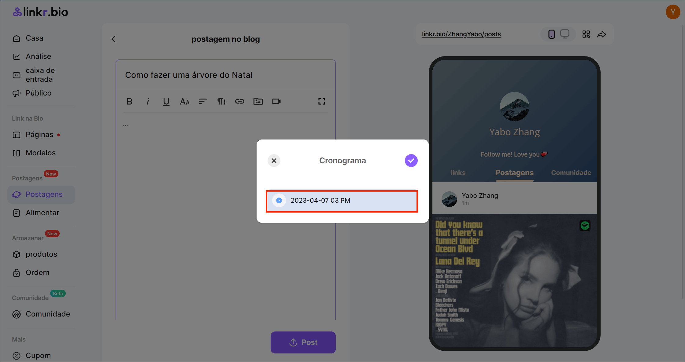agendar o post no Linkr4