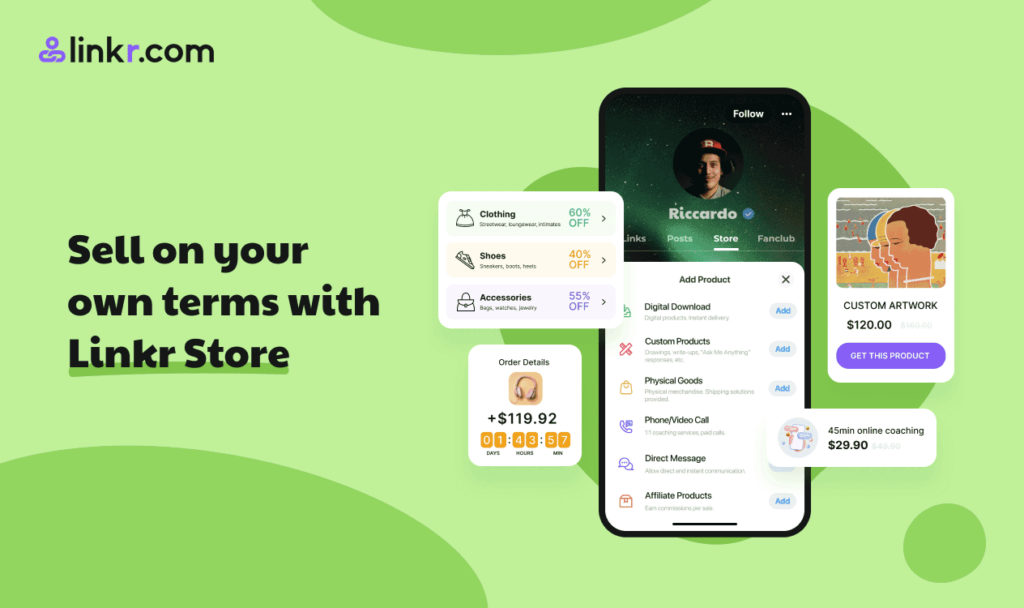 você também pode abrir sua própria loja de criadores no Linkr para vendê-los e ganhar dinheiro extra.